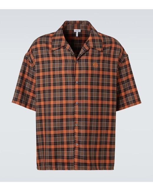 Loewe Brown Anagram Plaid Bowling Shirt for men