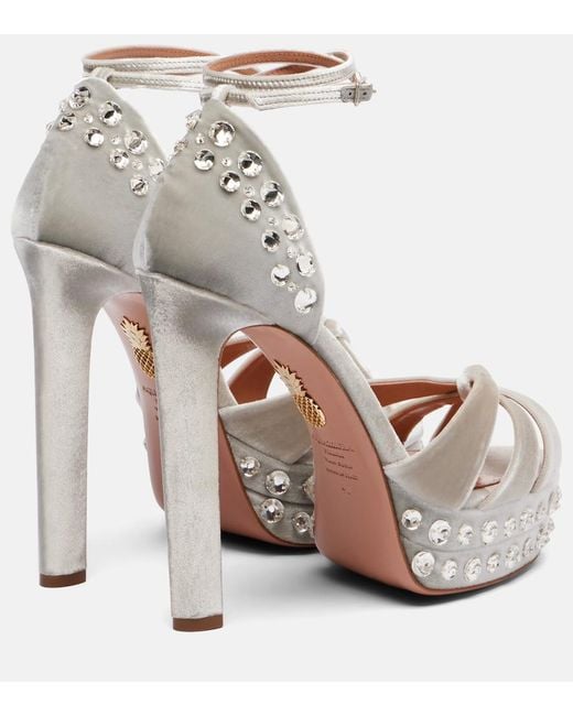 Aquazzura White Cosmic Love 130 Velvet Platform Sandals