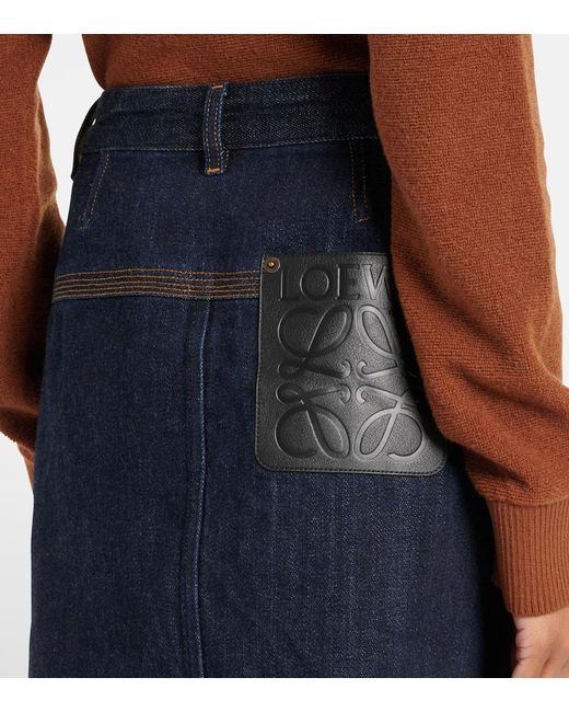 Loewe Blue Anagram Leather-Trimmed Denim Miniskirt