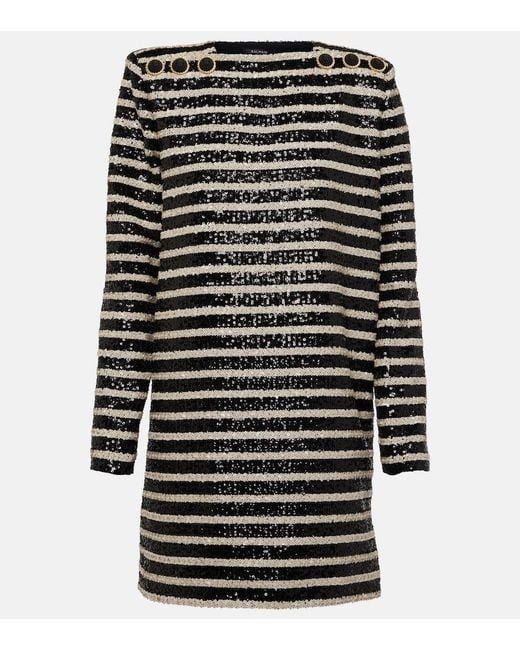 Balmain Black Sequined Striped Minidress