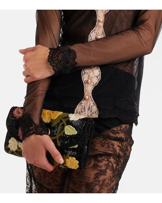 Valentino Gray Lace-Trimmed Sheer Mesh Cardigan
