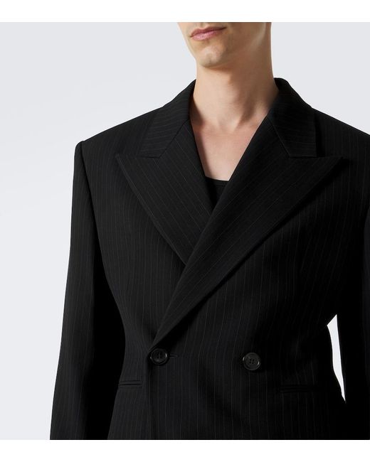 Saint Laurent Black Chalk Stripe Wool-Blend Grain De Poudre Blazer for men