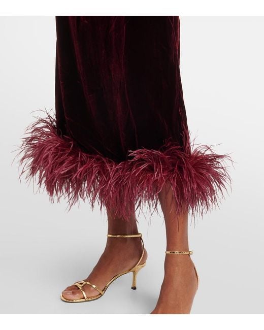 Taller Marmo Black Gina Venti Feather-Trimmed Midi Dress