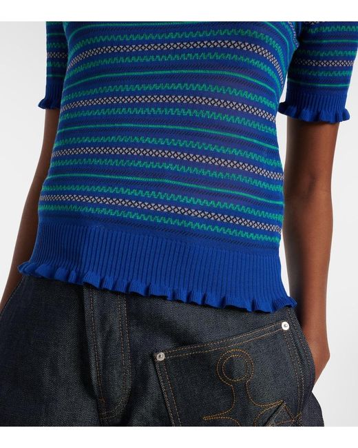 J.W. Anderson Blue Striped Cotton-Blend T-Shirt