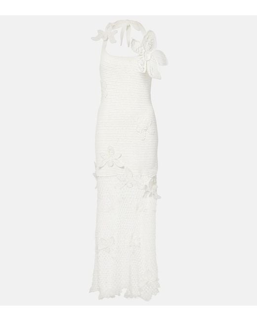 Oscar de la Renta White Crochet Cotton Maxi Dress