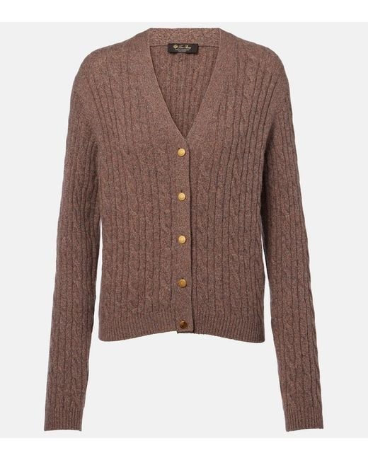 Loro Piana Brown Treccia Cable-Knit Cashmere Cardigan