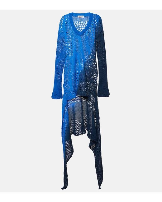 The Attico Blue Belted Printed Cotton Crochet Minidress