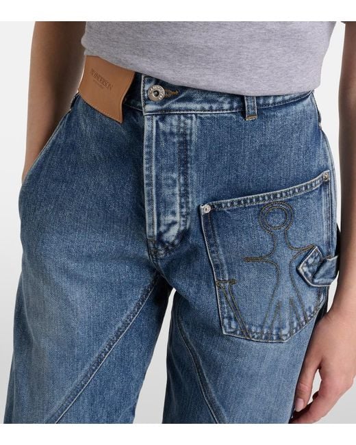 J.W. Anderson Blue Bestickte High-Rise Straight Jeans