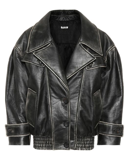 Miu Miu Black Oversized Leather Jacket