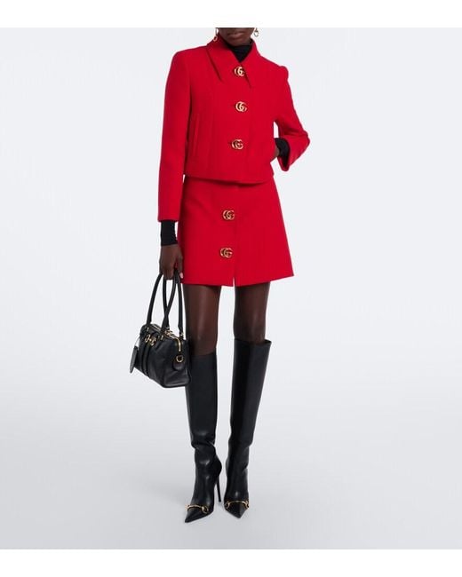 Gucci Red Double G Cropped Wool Crepe Jacket