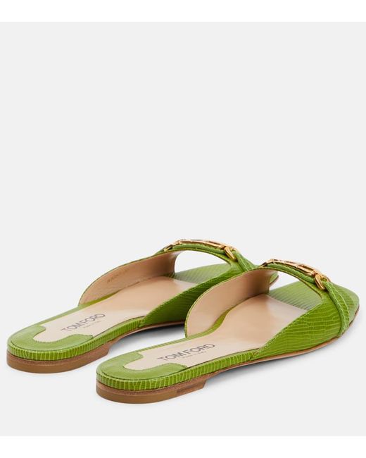 Tom Ford Green Whitney Snake-Effect Leather Slides