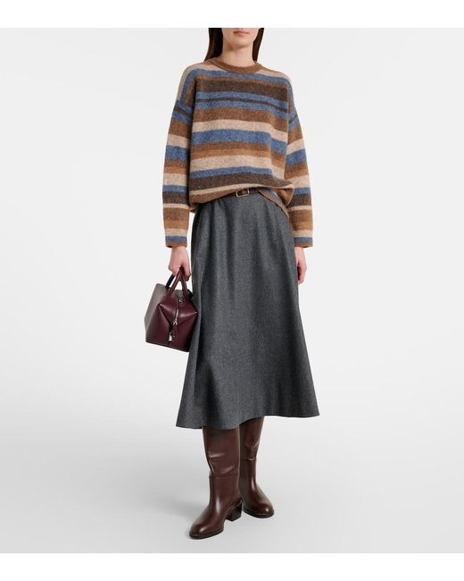 Max Mara Gray Volare Striped Alpaca-Blend Sweater