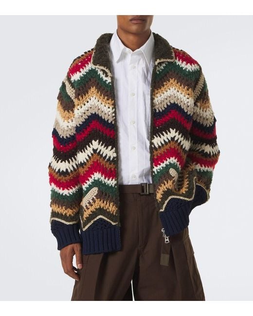 Sacai Red Chevron Crochet Blouson Jacket for men