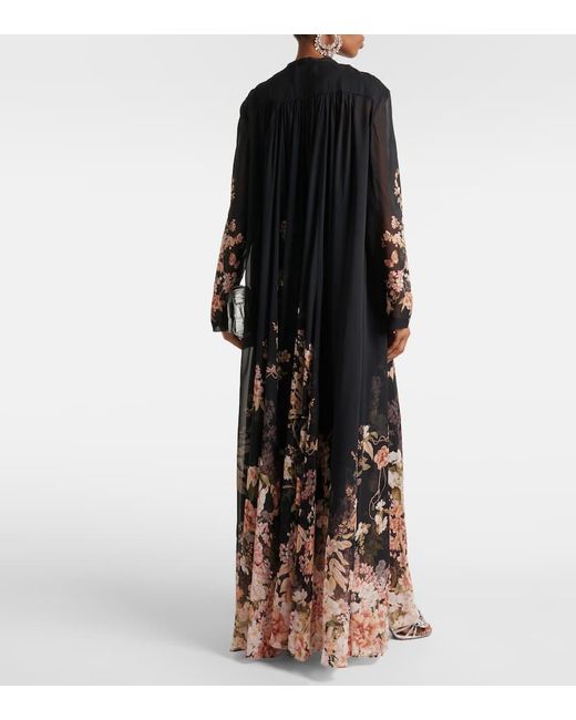 Zimmermann Black Natura Floral-print Crepe Sheath Maxi Dress X