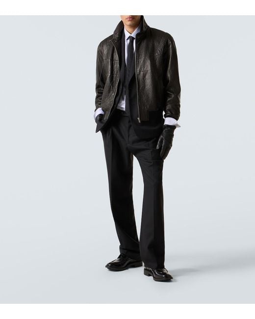 Saint Laurent Black Leather Bomber Jacket for men