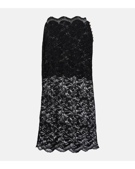 Rabanne Black Floral Lace Midi Skirt
