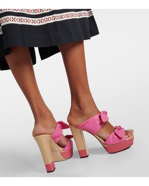 Jimmy Choo Pink Rua 120 Leather And Raffia Platform Sandals