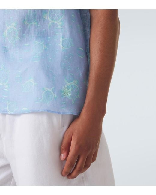 Vilebrequin Blue Printed Linen Shirt for men