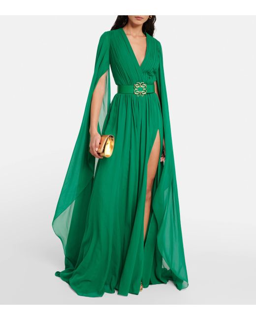 Elie Saab Green Silk Belted Gown