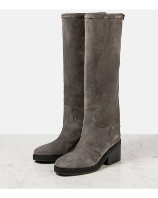 Jimmy Choo Gray Yasmin 70 Suede Knee-High Boots