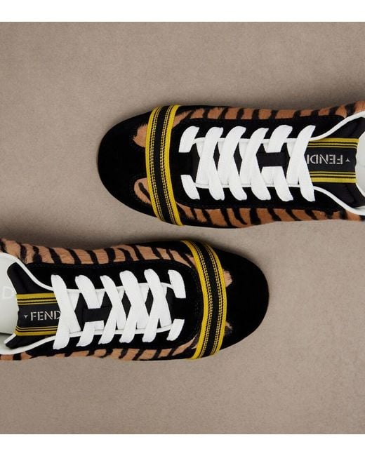 Fendi Black Wrap Suede-Trimmed Calf Hair Sneakers