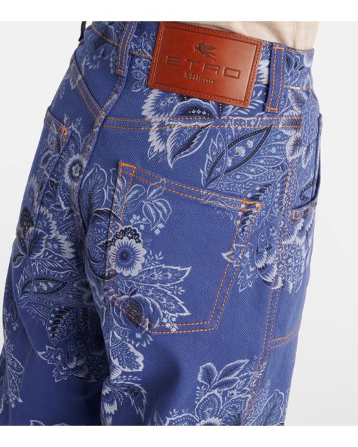 Etro Blue Floral High-rise Flared Jeans
