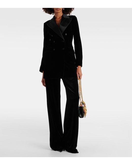 Dolce & Gabbana Black Double-Breasted Velvet Blazer