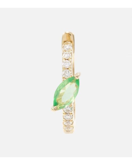 Orecchino singolo in oro 14kt con diamanti e granato verde di Roxanne First in Metallic