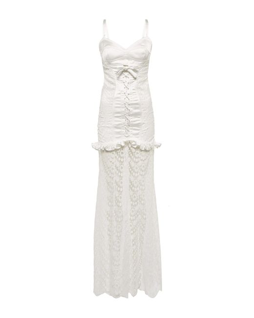 Alessandra Rich White Lace-up Lace And Duchesse Gown