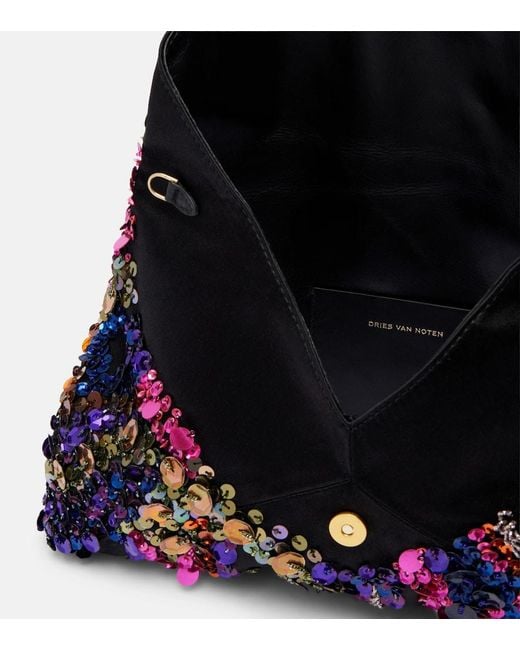 Dries Van Noten Purple Envelope Medium Sequined Satin Clutch