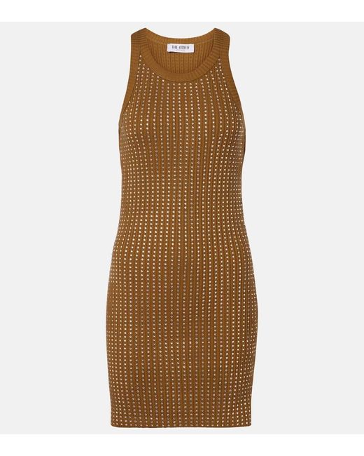 The Attico Brown Minikleid Aus Baumwoll-Jersey Mit Kristallen