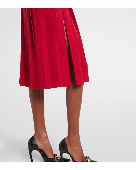 Gucci Red Interlocking G Silk Jacquard Midi Skirt