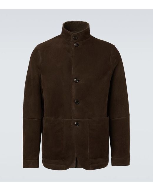 Zegna Brown Il Conte Shearling-Trimmed Suede Jacket for men