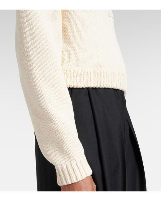 Magda Butrym White Cropped Cotton-Blend Polo Sweater