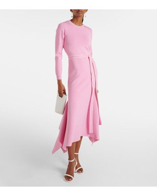 Monique Lhuillier Pink Belted Knitted Midi Dress