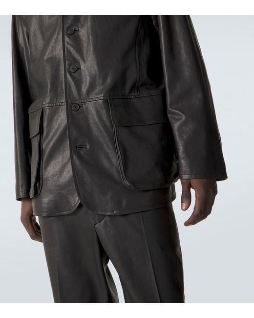 Auralee Black Leather Blouson Jacket for men