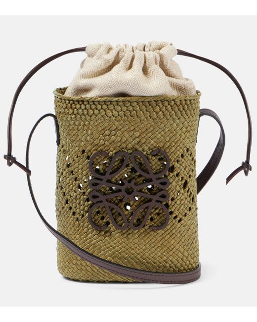 Loewe Metallic Paula's Ibiza Ajoure Anagram Raffia Bucket Bag