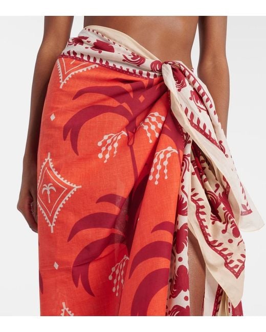 Johanna Ortiz Red Printed Cotton Beach Cover-Up