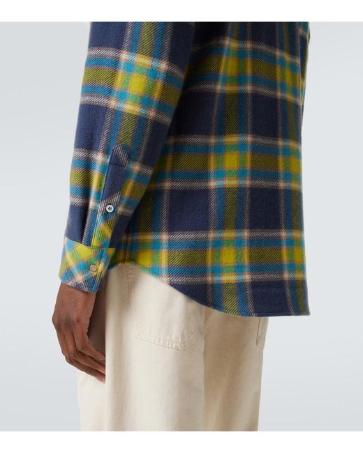 God's True Cashmere Blue Explorer Plaid Cashmere Shirt With Quartz for men
