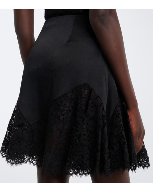Stella McCartney Black Asymmetric Lace-Trimmed Satin Miniskirt