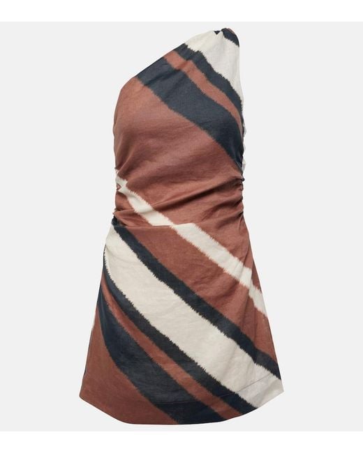 Faithfull The Brand Brown Marga Gathered Linen Minidress