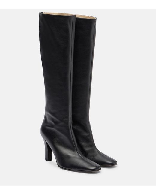 The Row Black Mona Leather Knee-High Boots
