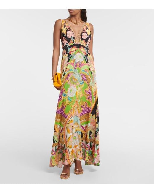 Camilla Metallic Crystal-Embellished Printed Silk Crepe De Chine Maxi Dress