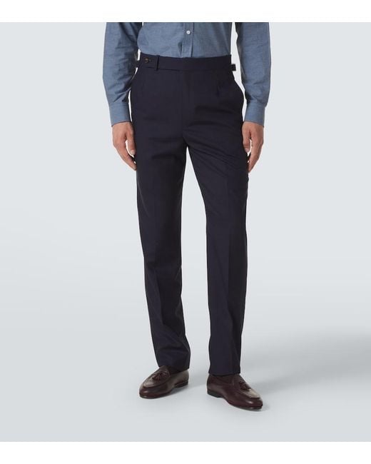 Dunhill Blue Wool Straight Pants for men