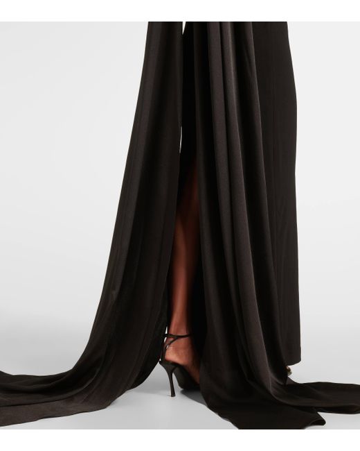 Solace London Black Ophelia Caped Satin-Trimmed Maxi Dress