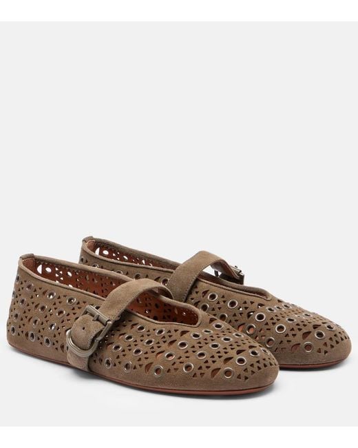 Alaïa Brown La Ballerine Suede Mary Jane Flats