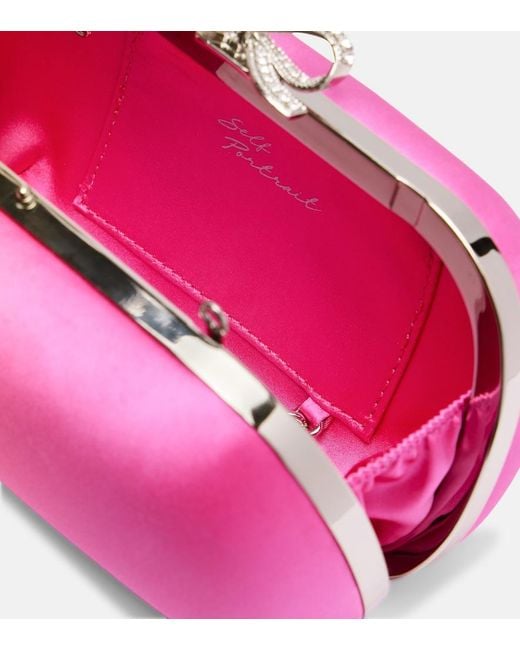 Self-Portrait Pink Bow Embellished Satin Clutch