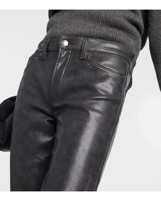Agolde Gray Sloane Mid-Rise Leather Straight Pants