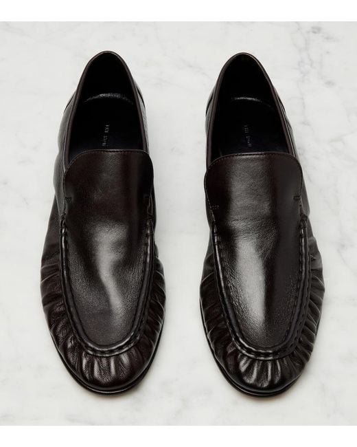 The Row Black Soft Ruched Leather Loafers