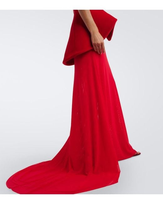 David Koma Red Peplum Strapless Gown